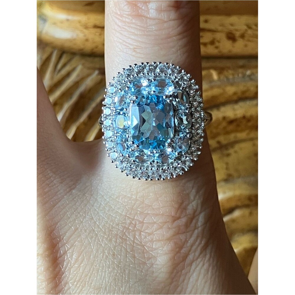 Sky Blue Topaz Sapphire Cocktail Ring Size 9